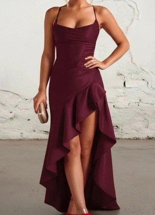 Robe de soirée longue élégante sexy fendue bordeaux taille M38 style vintage Y2K, merk: Studio d'orsey, staat: Heel goed, maat: M / 38 / 10, € 39,90, € 42,60 inclusief Kopersbescherming