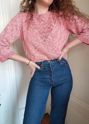 pull vintage manche 3/4 maille ajourée vieux rose chiné blanc, marque: Vintage Dressing, état: Très bon état, taille: L / 40 / 12, 12,00 €, 13,30 € Protection acheteurs incluse
