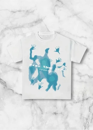 T-shirt blanc M imprimé mains bleues streetwear oversize y2k artistic graphic tee original, marca: y2k, estado: Muito bom, tamanho: M, €20.00, €21.70 inclui Proteção do Comprador Pro