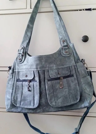 Sac porté épaule bleu délavé multi-poches, brand: Vintage Love, condition: Very good, €57.00, €60.55 includes Buyer Protection Pro