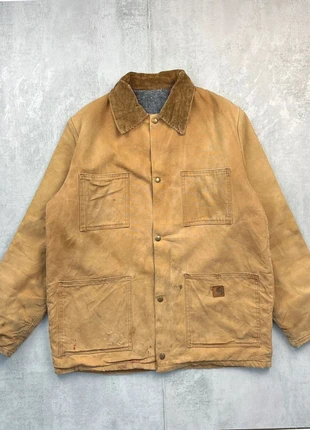 CH06 - Carhartt Detroit Jacket Rare Vintage 90’ Workwear Ruined Style Retro Camel Beige, merk: Carhartt, staat: Goed, maat: L, € 54,99, € 58,44 inclusief Kopersbescherming Pro