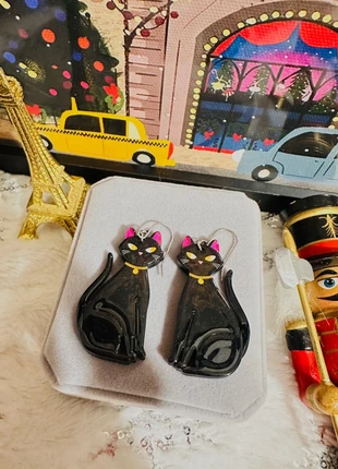 Boucles d’oreilles chat noir – Erstwilder x Megan Roy – Résine scintillante – Authentiques & rares, brand: Erstwilder, condition: Very good, €35.00, €37.45 includes Buyer Protection Pro
