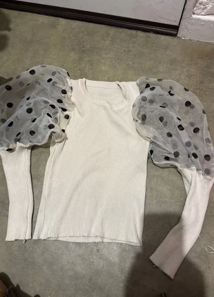 Haut blanc manches bouffantes pois – Modèle original – Taille 38, brand: pas de marque, condizioni: Ottime, taglia: M / IT 42 / EU 38, €16.00, €17.50 include la Protezione acquisti