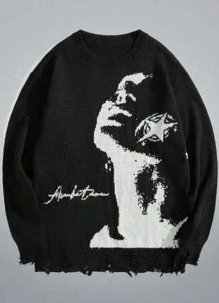 Pull sweat noir avec dessin style gotique, marque: Aesthetic, état: Neuf sans étiquette, taille: S, 33,00 €, 35,35 € Protection acheteurs incluse