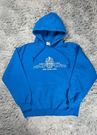 Sweat à capuche rétro King’s College London bleu logo blanc Gildan Heavy Blend M UK style 2000s, marque: Vintage Dressing, état: Très bon état, taille: M, 20,00 €, 21,70 € Protection acheteurs (Pro) incluse