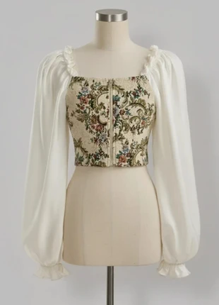 Corset Renaissance à Manches Longues – Brocart Vintage / Chic Médiéval / Bohème Romantique, marque: Atelier Lysandra, état: Très bon état, taille: M / 38 / 10, 49,90 €, 53,10 € Protection acheteurs (Pro) incluse