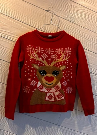 Pull fille cerf de Noël, état: Bon état, taille: 8 ans / 128 cm, 5,00 €, 5,95 € Protection acheteurs incluse