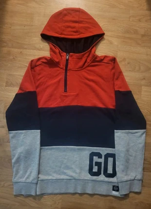 Pull à capuche 1/4 zip gris, marine & rouge taille L, brand: IKKS, condition: Very good, size: L, €8.00, €9.10 includes Buyer Protection