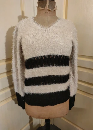 Pull d'hiver rayé beige/noir femme TBS T40 (neuf), marque: TBS, état: Neuf sans étiquette, taille: L / 40 / 12, 7,00 €, 8,05 € Protection acheteurs incluse