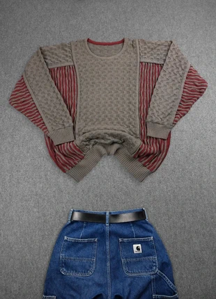 Pull Vintage 80s en Maille Marron / Bordeau à Motifs Imprimé et Reliefs "Coogi Style" 50% Laine (L), marque: Vintage Dressing, état: Satisfaisant, taille: L, 18,00 €, 19,60 € Protection acheteurs (Pro) incluse