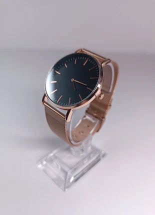 Montre or rose cadran noir design minimaliste pour homme et femme, condition: New without tags, size: One size, €12.00, €13.30 includes Buyer Protection