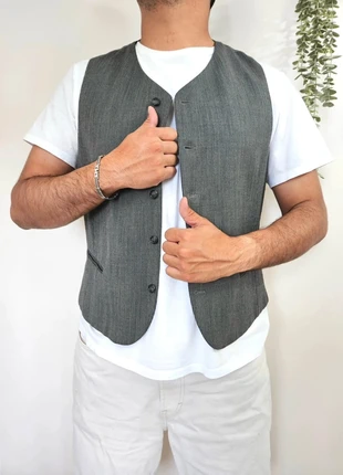 Gilet de costume sans manches rayé gris Olly Gan taille 54, marque: Olly Gan, état: Très bon état, taille: L, 25,00 €, 26,95 € Protection acheteurs (Pro) incluse