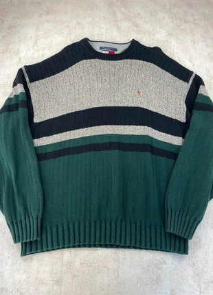 Pull Tommy Hilfiger Vintage à col rond - taille XXL - Vert, Gris et Noir - logo rétro brodé, marque: Tommy Hilfiger, état: Très bon état, taille: XXL, 12,00 €, 13,30 € Protection acheteurs (Pro) incluse