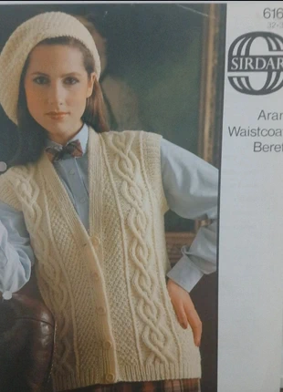 Vintage Sirdar 6162 Knitting Pattern ~ Lady's Aran Waistcoat & Beret ~ Aran Wool Yarn, brand: 32/36"~Aran Waistcoat & Beret~Sirdar 6162~, condition: Satisfactory, £1.00, £1.75 includes Buyer Protection