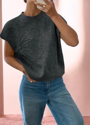 Pull gris femme fleurs S débardeur, condition: New without tags, size: S / 36 / 8, €18.99, €20.64 includes Buyer Protection