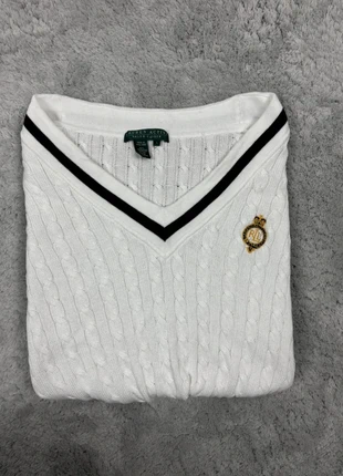 Pull sweat torsadé Ralph Lauren blanc pour femme à manche courte taille L logo brodé, brand: Lauren Ralph Lauren, condition: Very good, size: L / 40 / 12, €24.00, €25.90 includes Buyer Protection