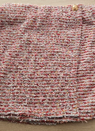 Jupe Courte Tweed Épais Rouge/Rose Multicolore – Bouton Doré – T. L, marca: Boutique Parisienne, estado: Novo sem etiquetas, tamanho: L / 40 / 12, €12.00, €13.30 inclui Proteção do Comprador