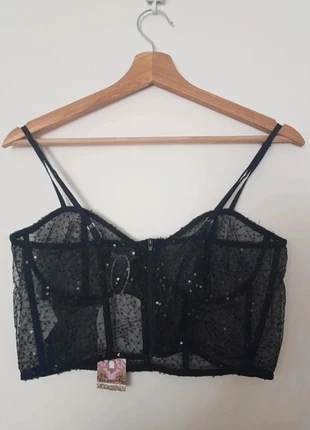 Bustier noir à paillettes - neuf étiquette - Boohoo - Taille 38, marca: Boohoo, estado: Novo com etiquetas, tamanho: M / 38 / 10, €12.00, €13.30 inclui Proteção do Comprador