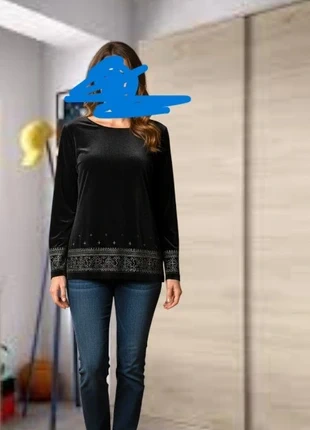 🎉🎉 Top de terciopelo negro con cenefa dorada, marca: Bhs, estado: Muito bom, tamanho: L / 40 / 12, €14.00, €15.40 inclui Proteção do Comprador