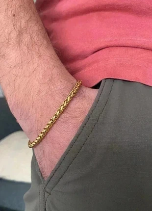 Bracelet en acier inoxydable doré, bracelet chaîne byzantine, bijou homme, cadeau pour lui, état: Très bon état, 12,00 €, 13,30 € Protection acheteurs (Pro) incluse