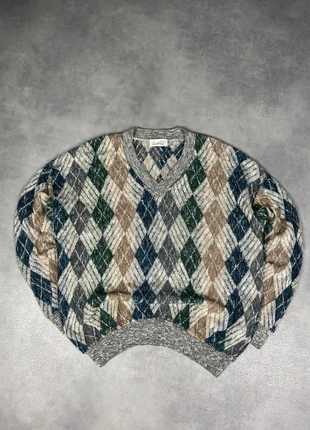 Pull fin col v maille vintage coton motifs carreaux multicolore XL, marque: Vintage Dressing, état: Bon état, taille: XL, 24,50 €, 26,43 € Protection acheteurs (Pro) incluse