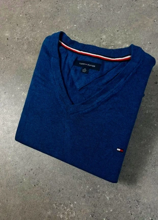 Pull/sweat a col V Tommy Hilfiger XL Bleu Homme logo brodé coton, brand: Tommy Hilfiger, condition: Very good, size: XL, €20.25, €21.96 includes Buyer Protection Pro