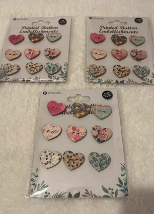 Printed heart button embellishments, brand: ArtStudio, condition: New, £2.50, £3.33 includes Buyer Protection