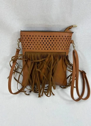 Sac bandoulière Vintage franges bohème en simili cuir marron – 26x22 cm, brand: Vintage Dressing, condition: Very good, €20.00, €21.70 includes Buyer Protection Pro