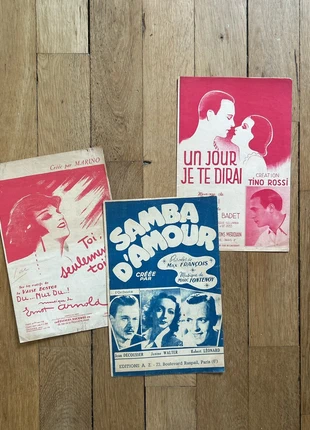Lot de 3 partitions anciennes années 30/40 – Tino Rossi / Marino / Samba d’Amour, marca: Vintage, estado: Bom, €8.00, €9.10 inclui Proteção do Comprador