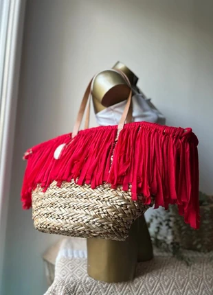 Superbe cabas d’été en paille tressée avec franges rouges – Neuf avec étiquette, marque: Inconnu, état: Très bon état, 9,00 €, 10,15 € Protection acheteurs incluse