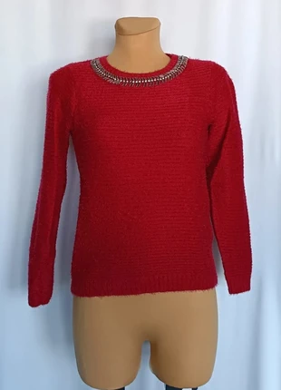 Pull rouge à effet légèrement poilu perles décoratives au niveau du col Cache Cache Taille 36-G8, merk: Cache Cache, staat: Heel goed, maat: S / 36 / 8, € 5,00, € 5,95 inclusief Kopersbescherming Pro
