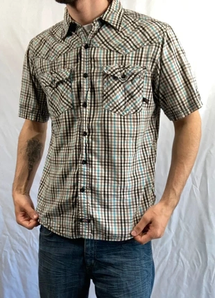 Chemise Dickies Bleu/Grise à carreaux et manches courtes, merk: Dickies, staat: Goed, maat: M, € 14,99, € 16,44 inclusief Kopersbescherming Pro