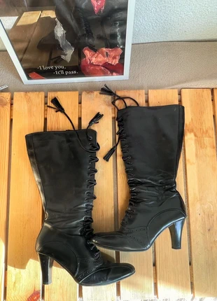 Vintage 90s black leather knee-high lace-up pixie granny boots | boho gothic victoriana, marque: APPAIRE DE STYLER, état: Bon état, taille: 39, 30,00 €, 32,20 € Protection acheteurs incluse