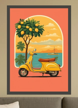 Affiche illustration « Vespa au soleil », état: Neuf sans étiquette, 6,00 €, 7,00 € Protection acheteurs (Pro) incluse