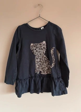 Girls cat blue and silver cat longsleeve top age 5 to 6 years, brand: TU Kids, condition: Very good, size: 5 years / 110 cm, £2.00, £2.46 includes Buyer Protection