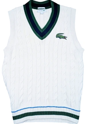 Pull sans manches Lacoste torsadé blanc col V style tennis M, marque: Lacoste, état: Très bon état, taille: M, 75,00 €, 79,45 € Protection acheteurs incluse