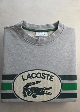 Lacoste sweat col rond logo ovale bandes vertes - gris - M - streetwear, brand: Lacoste, condition: Very good, size: M, €42.00, €44.80 includes Buyer Protection