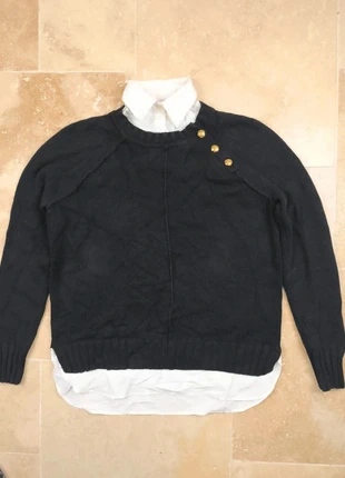 Pull Lauren Ralph Lauren - Femme S noir - Col rond à bouton avec doublure chemise, marca: Ralph Lauren, estado: Muito bom, tamanho: S / 36 / 8, €30.00, €32.20 inclui Proteção do Comprador Pro