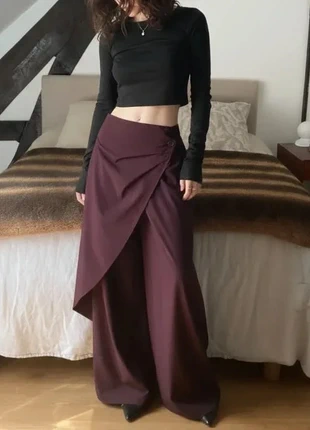 Pantalon Taille Haute Ourlet Asymétrique - Jambes Larges Bordeaux Chic & Polyvalent - 588, marke: grytu, zustand: Sehr gut, größe: S / 36 / 8, 39,99 €, 42,69 € beinhaltet Vinted-Käuferschutz Pro