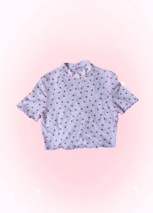 Crop top rose et coeurs rouges transparent à manches courtes, marque: Jennyfer, état: Très bon état, taille: L / 40 / 12, 2,00 €, 2,80 € Protection acheteurs incluse