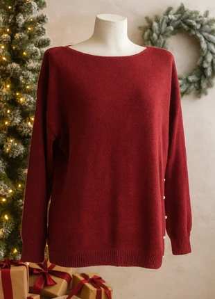 Maglione rosso Natale perle - roter Pullover mit Perlen - pull rouge à perles, brand: Festa, condizioni: Ottime, taglia: L / IT 44 / EU 40, €7.00, €8.05 include la Protezione acquisti