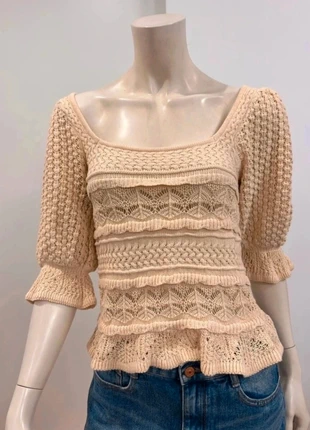 Favorecedor jersey punto mangas farol, marca: Vintage Dressing, estado: Muito bom, tamanho: M / 38 / 10, €10.00, €11.20 inclui Proteção do Comprador