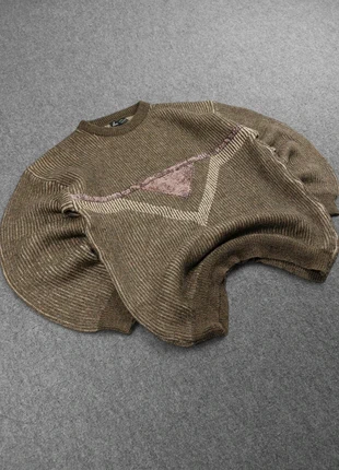 Pull Ethnic Vintage 80s en Maille Côtelé Kaki / Marron à Motifs Brodé (L), marca: Vintage Dressing, estado: Bueno, tamaño: L, 19,00 €, 20,65 € Protección al comprador Pro incluida