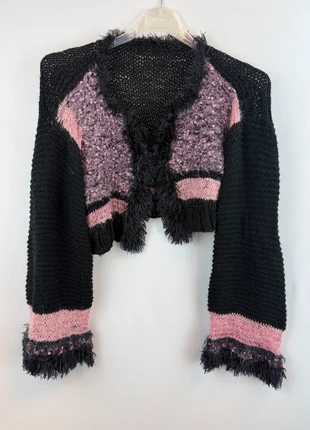 Zwart roze gebreid bolero vest – maat L y2k, marque: y2k, état: Très bon état, taille: L / 40 / 12, 25,00 €, 26,95 € Protection acheteurs incluse