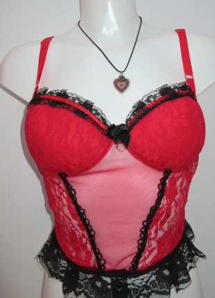 Red & Black Lace Bustier Corset Lingerie Top Peplum Shelf Bra, marque: Top Vintage, état: Très bon état, taille: S / 36 / 8, 15,00 €, 16,45 € Protection acheteurs incluse