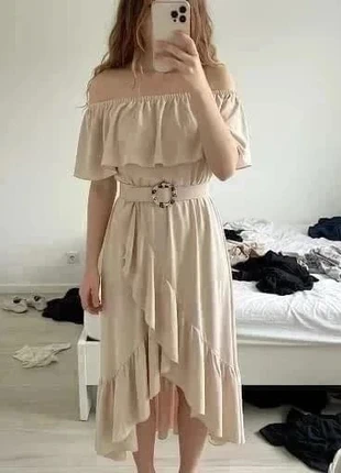 Robe beige élégante à volants femme #067, marca: Soléane, estado: Muito bom, tamanho: M / 38 / 10, €49.99, €53.19 inclui Proteção do Comprador