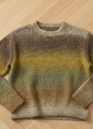 Pull Chaud Maille Bouclée Rayures Vert Marron Moutarde Automne Hiver Oversize Doux T38 M Homme, brand: Tendance, condition: Very good, size: M, €49.00, €52.15 includes Buyer Protection