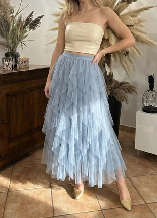 Magnifique Jupe Longue en Tulle Bleu Pastel à Volants / Style Fairycore -Taille S, marque: Gerggi, état: Très bon état, taille: S / 36 / 8, 49,90 €, 53,10 € Protection acheteurs incluse
