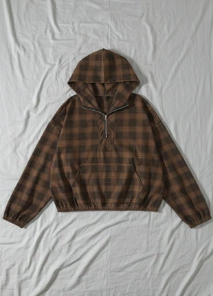 Hoodie court à capuche carreaux marron style vintage 90s, brand: Vintage Dressing, condition: Very good, size: L / 40 / 12, €60.99, €64.74 includes Buyer Protection