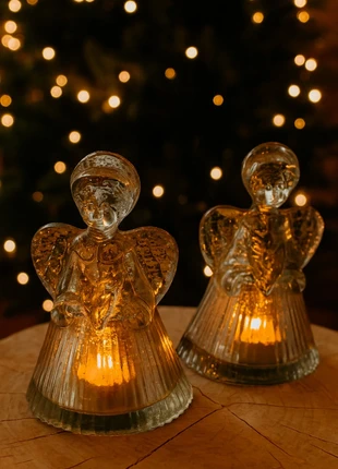 Set glazen engelen waxinelichthouders | mercury glass stijl | kerst decoratie, merk: Vintage Love, staat: Goed, € 14,95, € 16,40 inclusief Kopersbescherming